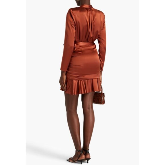 Veronica Beard 'Agatha' Ruched Stretch-Silk Satin Mini-Dress, Cognac - Picture 2 of 3